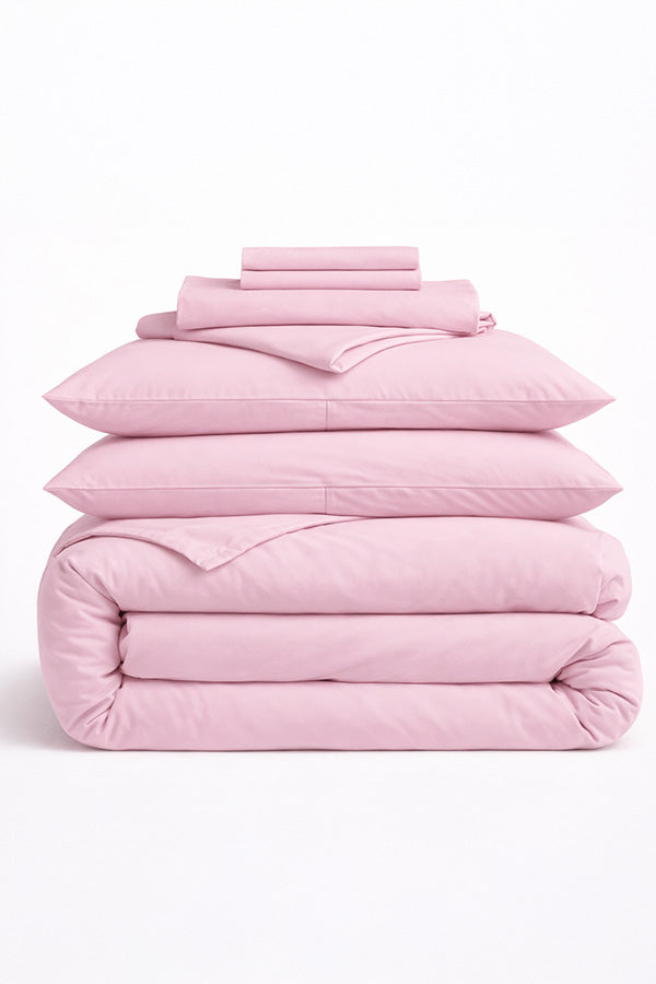 סט אקו כותנה חלק - ורוד