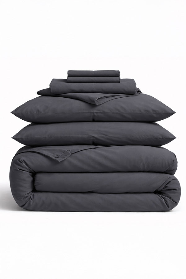 סט אקו כותנה חלק - אפור כהה